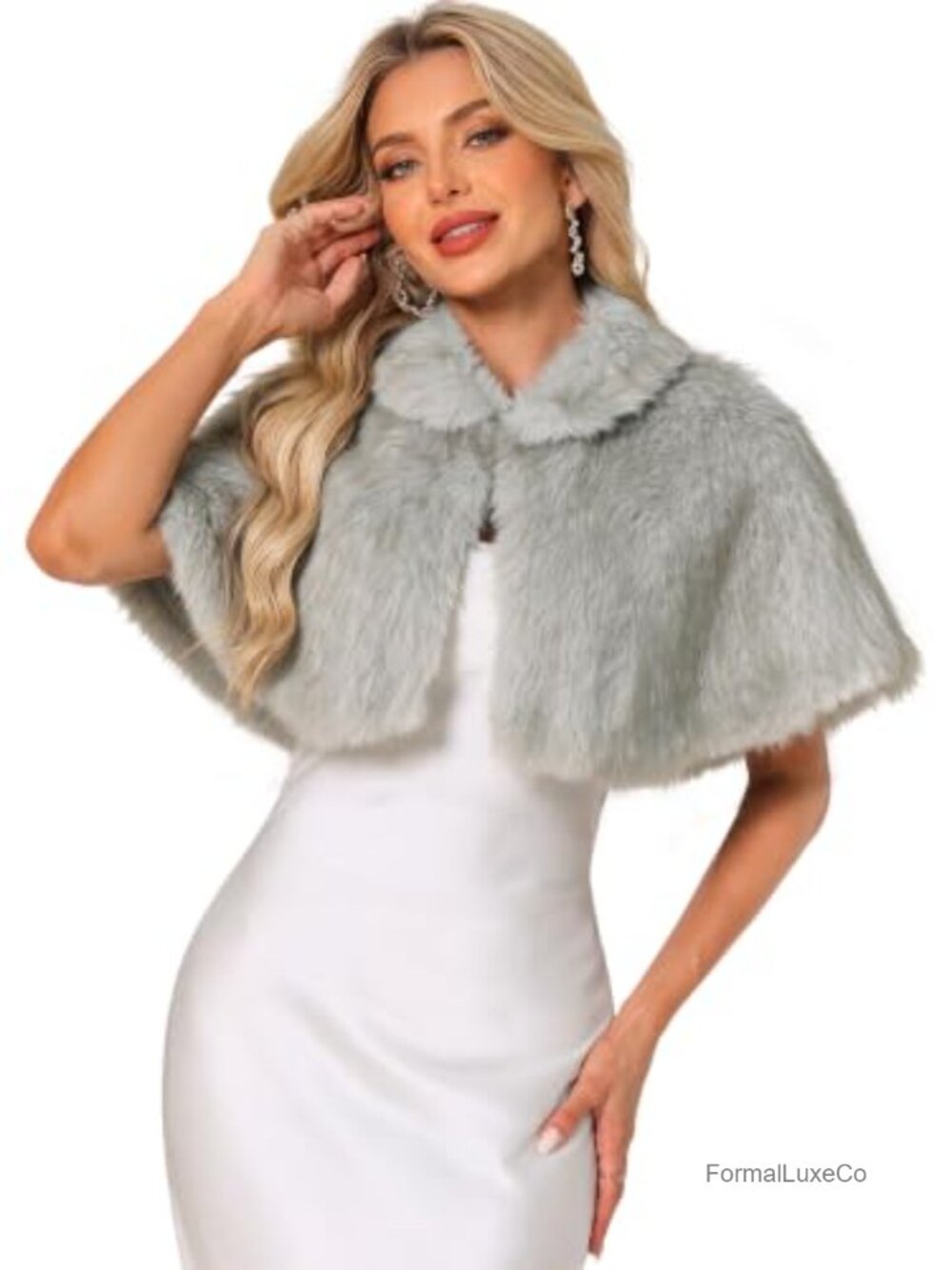 Faux Fur Shawl Wrap Cape Wedding Formal Collared